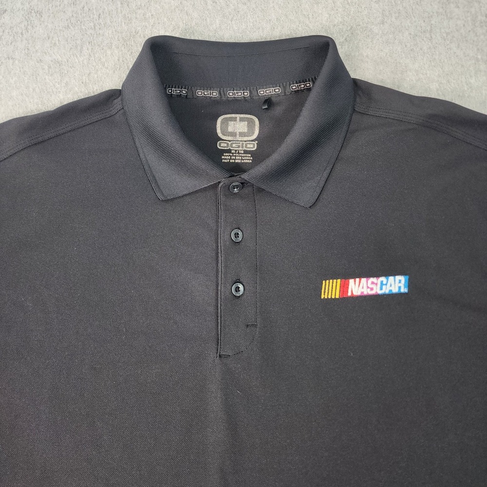 Ogio Golf & Nascar‎ Racing Polo Mens Black Embroidered Short Sleeve Button Shirt